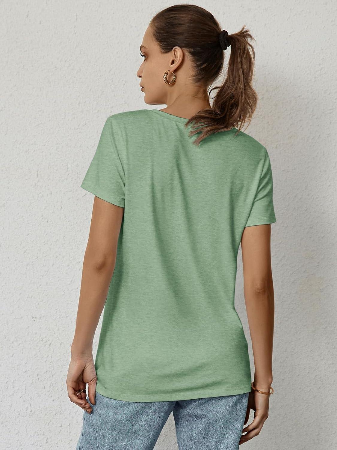 imageATHMILE Womens T Shirt Summer Tops Short Sleeve Fashion Basic Casual Oversized Beach Vacation Clothes 2025 TrendyLight Green