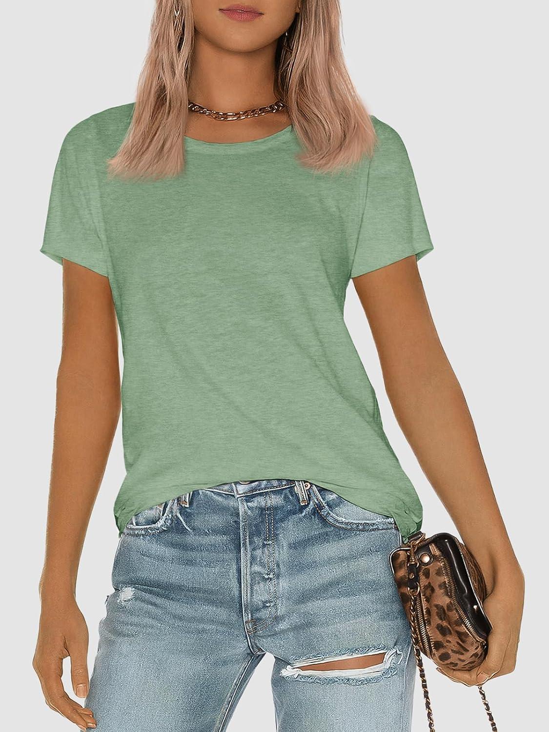 imageATHMILE Womens T Shirt Summer Tops Short Sleeve Fashion Basic Casual Oversized Beach Vacation Clothes 2025 TrendyLight Green
