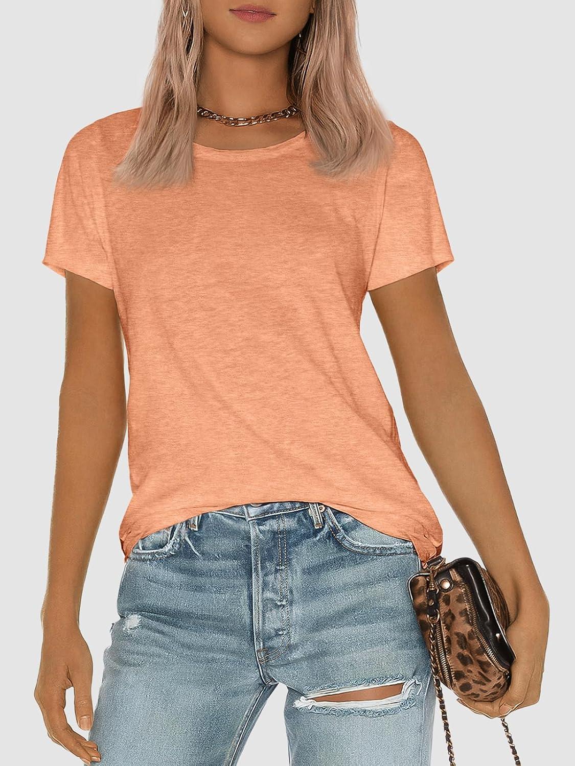 imageATHMILE Womens T Shirt Summer Tops Short Sleeve Fashion Basic Casual Oversized Beach Vacation Clothes 2025 TrendyLight Orange