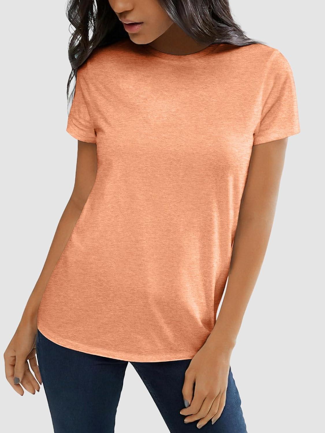 imageATHMILE Womens T Shirt Summer Tops Short Sleeve Fashion Basic Casual Oversized Beach Vacation Clothes 2025 TrendyLight Orange
