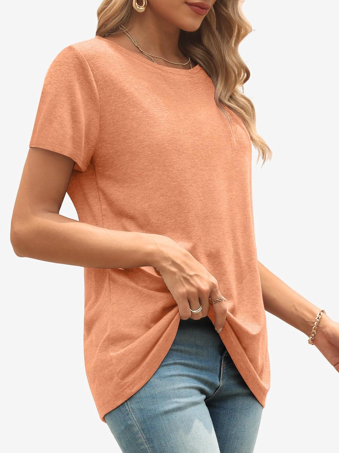 imageATHMILE Womens T Shirt Summer Tops Short Sleeve Fashion Basic Casual Oversized Beach Vacation Clothes 2025 TrendyLight Orange