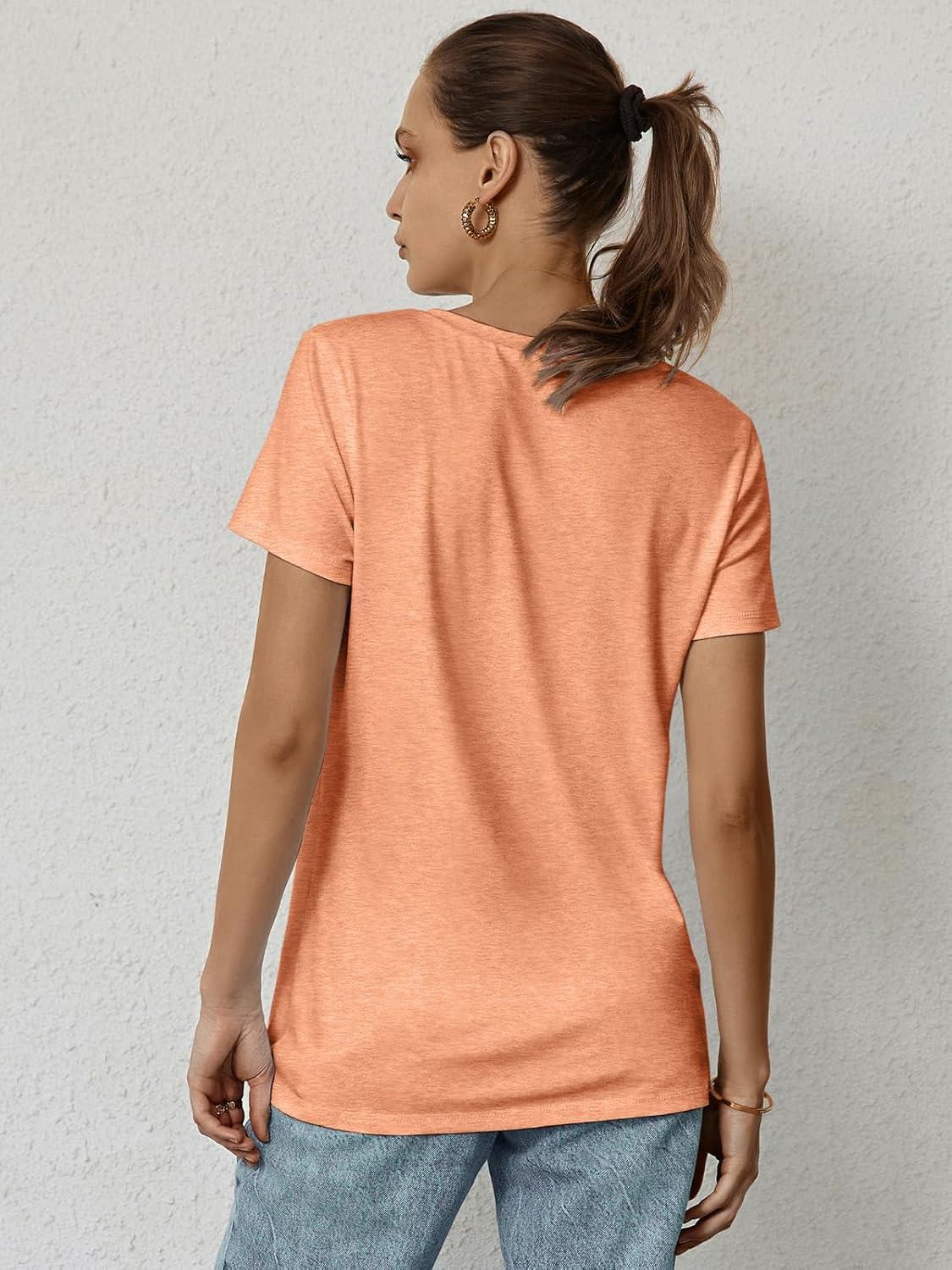 imageATHMILE Womens T Shirt Summer Tops Short Sleeve Fashion Basic Casual Oversized Beach Vacation Clothes 2025 TrendyLight Orange