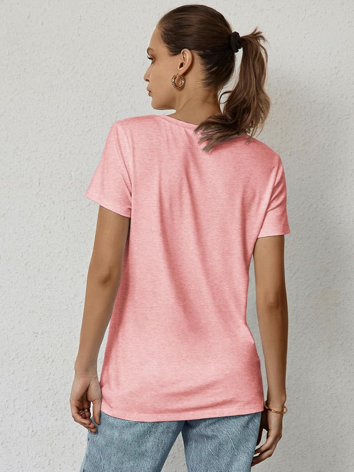 imageATHMILE Womens T Shirt Summer Tops Short Sleeve Fashion Basic Casual Oversized Beach Vacation Clothes 2025 TrendyLight Pink
