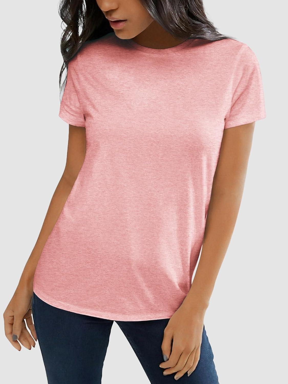 imageATHMILE Womens T Shirt Summer Tops Short Sleeve Fashion Basic Casual Oversized Beach Vacation Clothes 2025 TrendyLight Pink