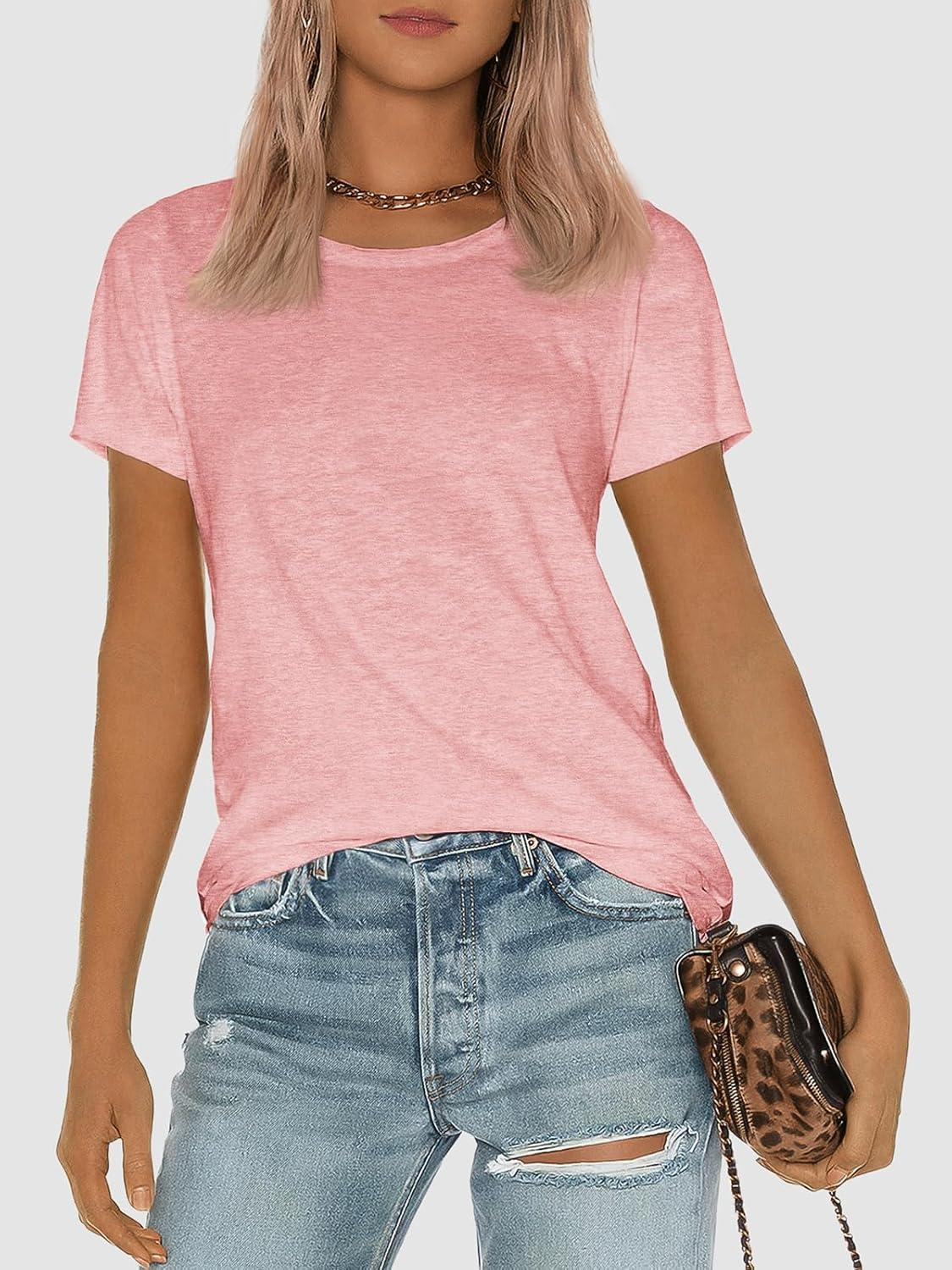 imageATHMILE Womens T Shirt Summer Tops Short Sleeve Fashion Basic Casual Oversized Beach Vacation Clothes 2025 TrendyLight Pink