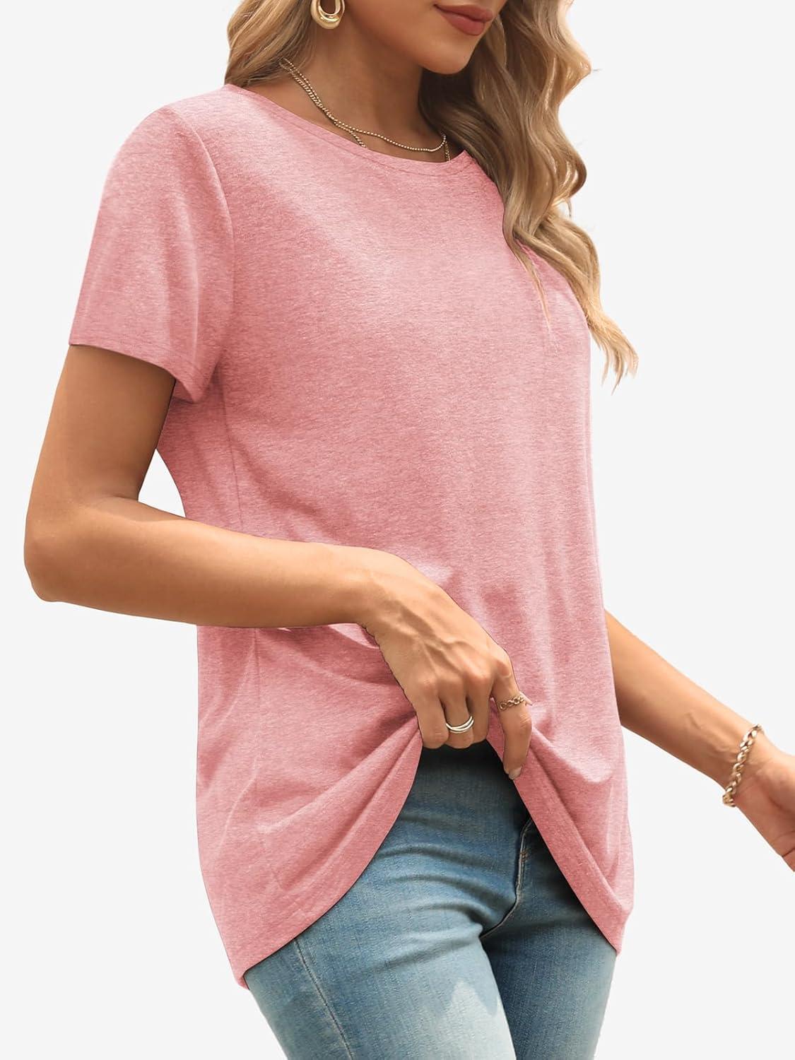 imageATHMILE Womens T Shirt Summer Tops Short Sleeve Fashion Basic Casual Oversized Beach Vacation Clothes 2025 TrendyLight Pink