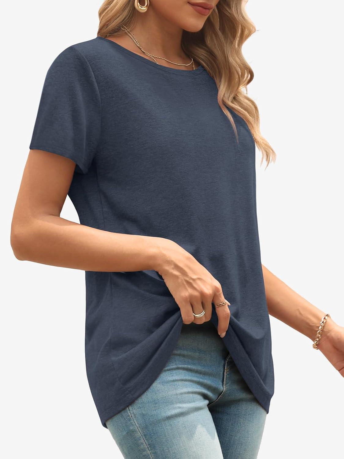 imageATHMILE Womens T Shirt Summer Tops Short Sleeve Fashion Basic Casual Oversized Beach Vacation Clothes 2025 TrendyNavy