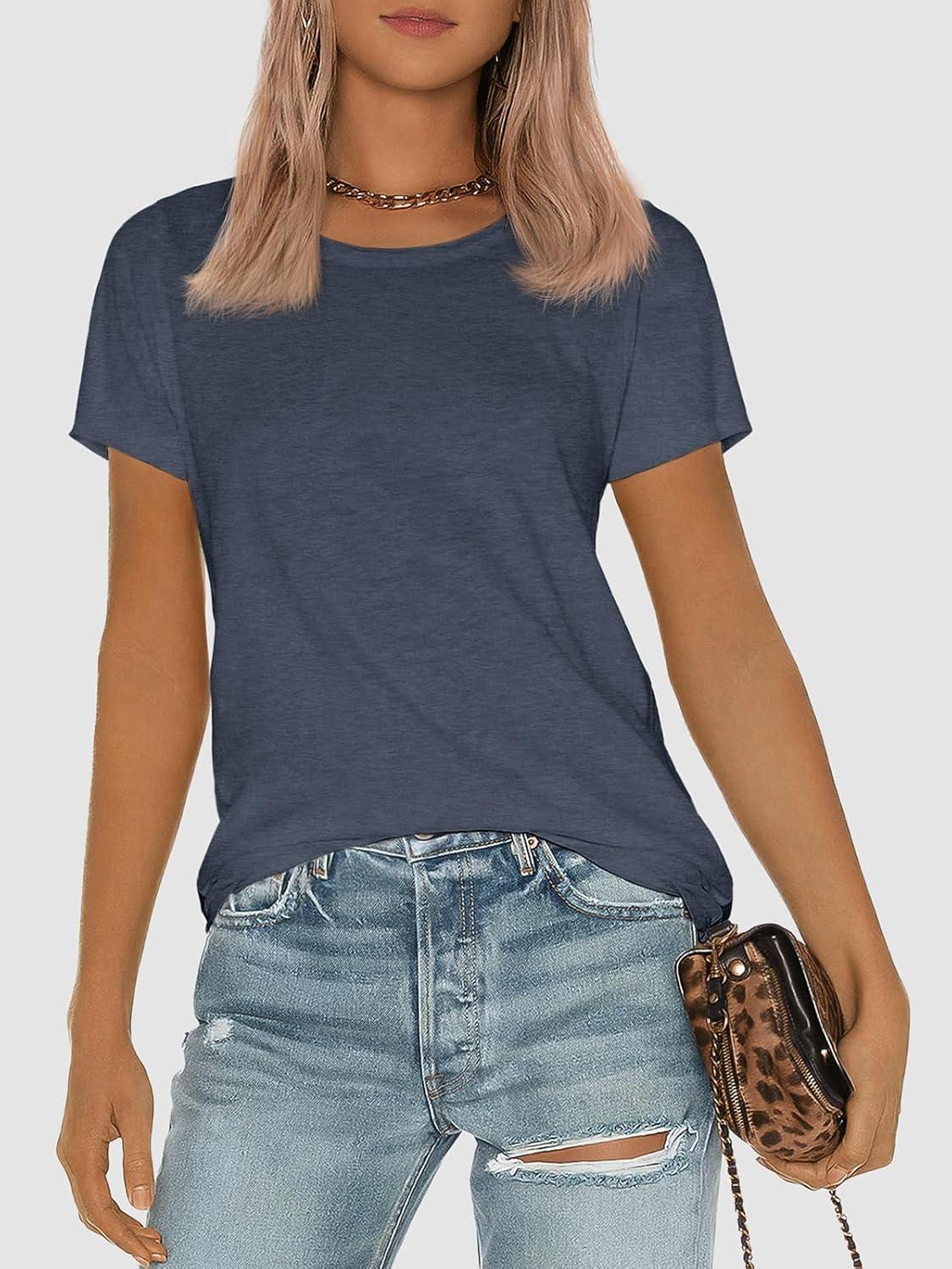 imageATHMILE Womens T Shirt Summer Tops Short Sleeve Fashion Basic Casual Oversized Beach Vacation Clothes 2025 TrendyNavy