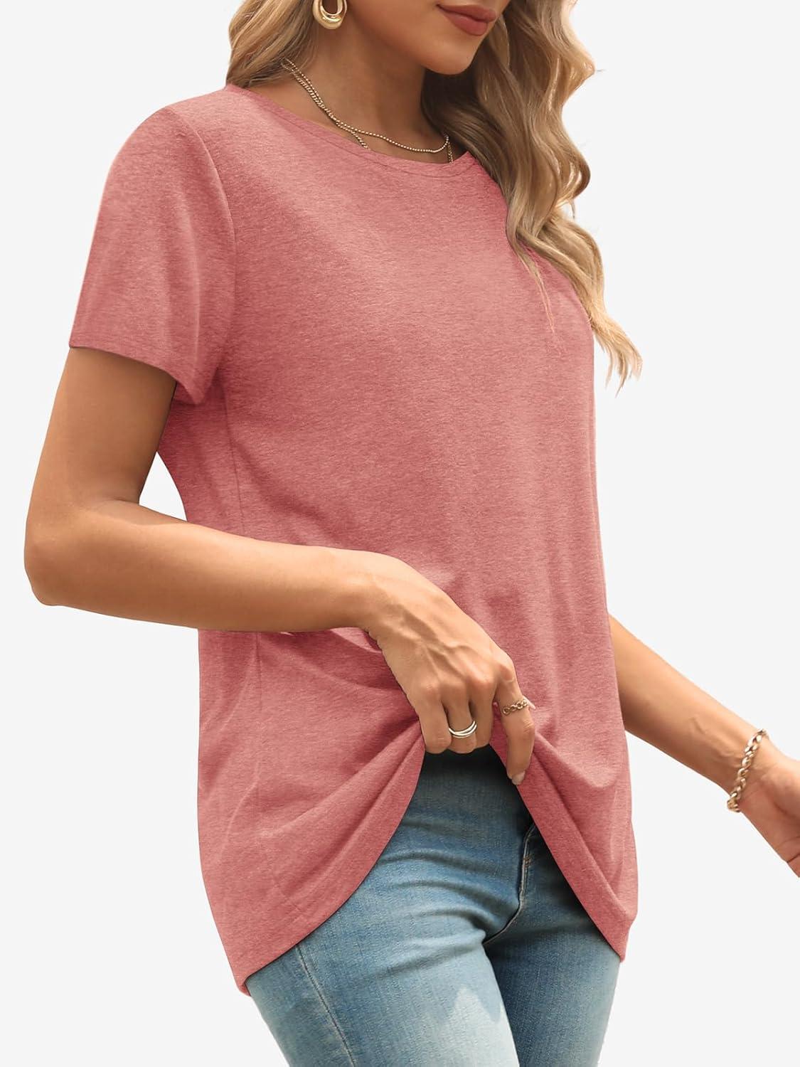 imageATHMILE Womens T Shirt Summer Tops Short Sleeve Fashion Basic Casual Oversized Beach Vacation Clothes 2025 TrendyPink