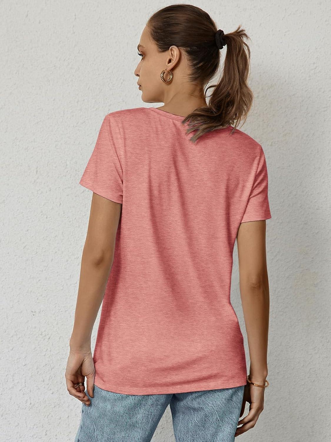 imageATHMILE Womens T Shirt Summer Tops Short Sleeve Fashion Basic Casual Oversized Beach Vacation Clothes 2025 TrendyPink