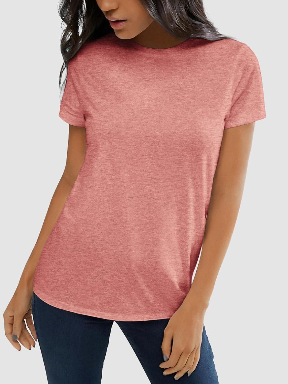 imageATHMILE Womens T Shirt Summer Tops Short Sleeve Fashion Basic Casual Oversized Beach Vacation Clothes 2025 TrendyPink