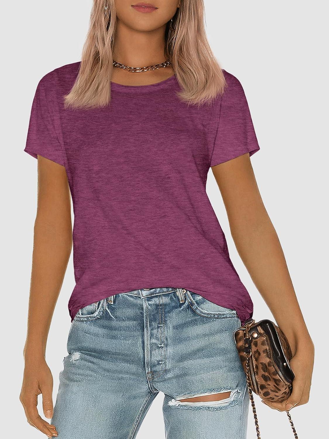 imageATHMILE Womens T Shirt Summer Tops Short Sleeve Fashion Basic Casual Oversized Beach Vacation Clothes 2025 TrendyPink Red