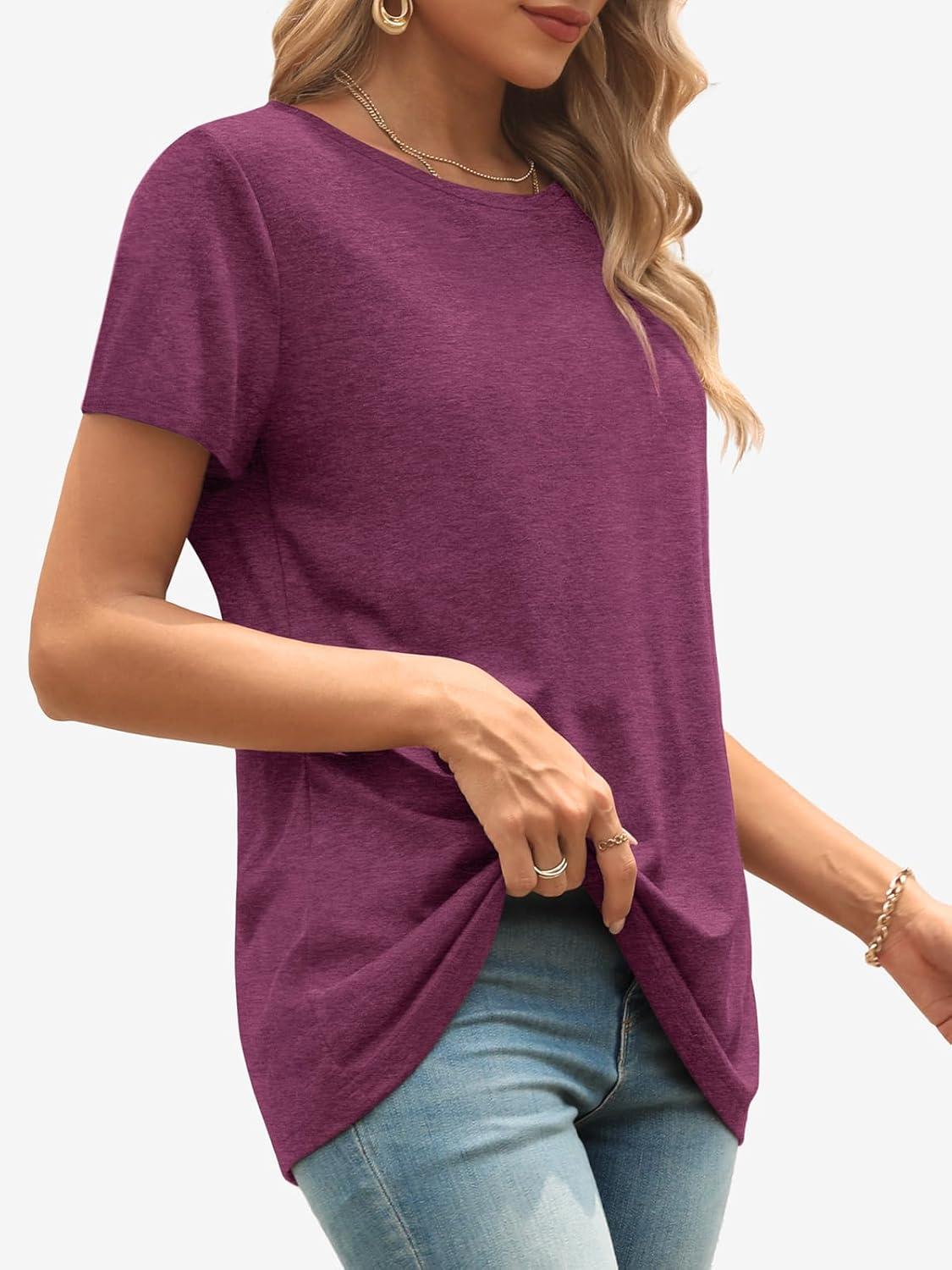 imageATHMILE Womens T Shirt Summer Tops Short Sleeve Fashion Basic Casual Oversized Beach Vacation Clothes 2025 TrendyPink Red