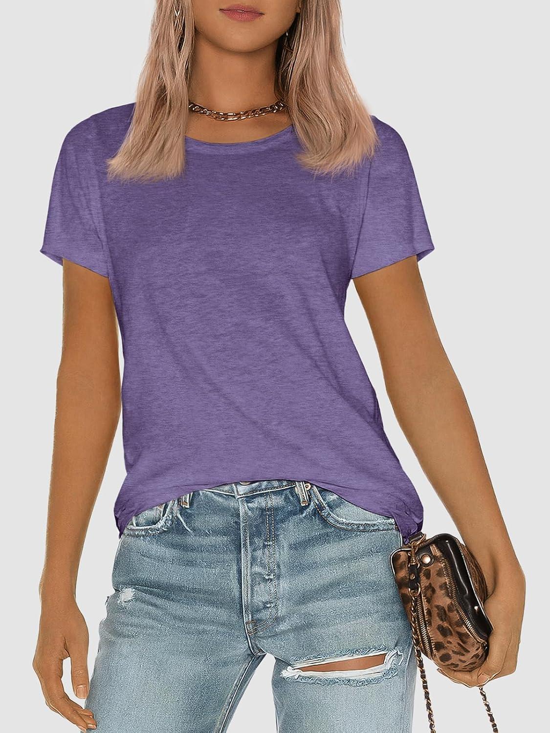 imageATHMILE Womens T Shirt Summer Tops Short Sleeve Fashion Basic Casual Oversized Beach Vacation Clothes 2025 TrendyPurple
