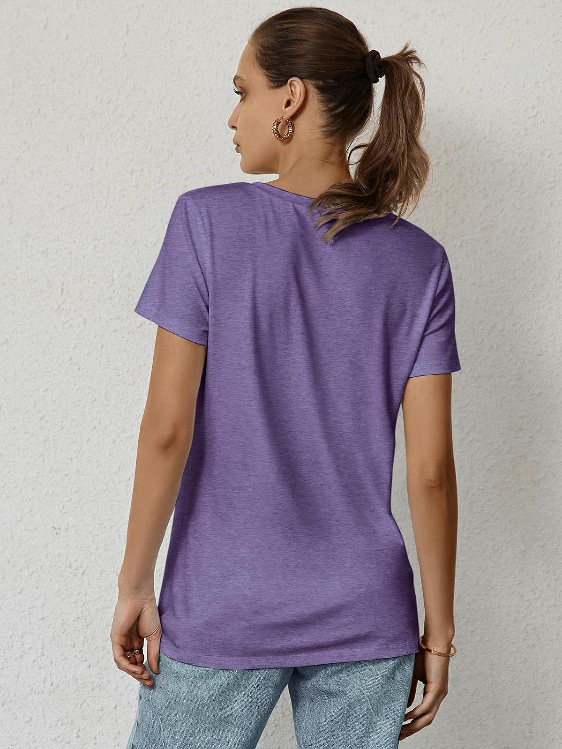 imageATHMILE Womens T Shirt Summer Tops Short Sleeve Fashion Basic Casual Oversized Beach Vacation Clothes 2025 TrendyPurple