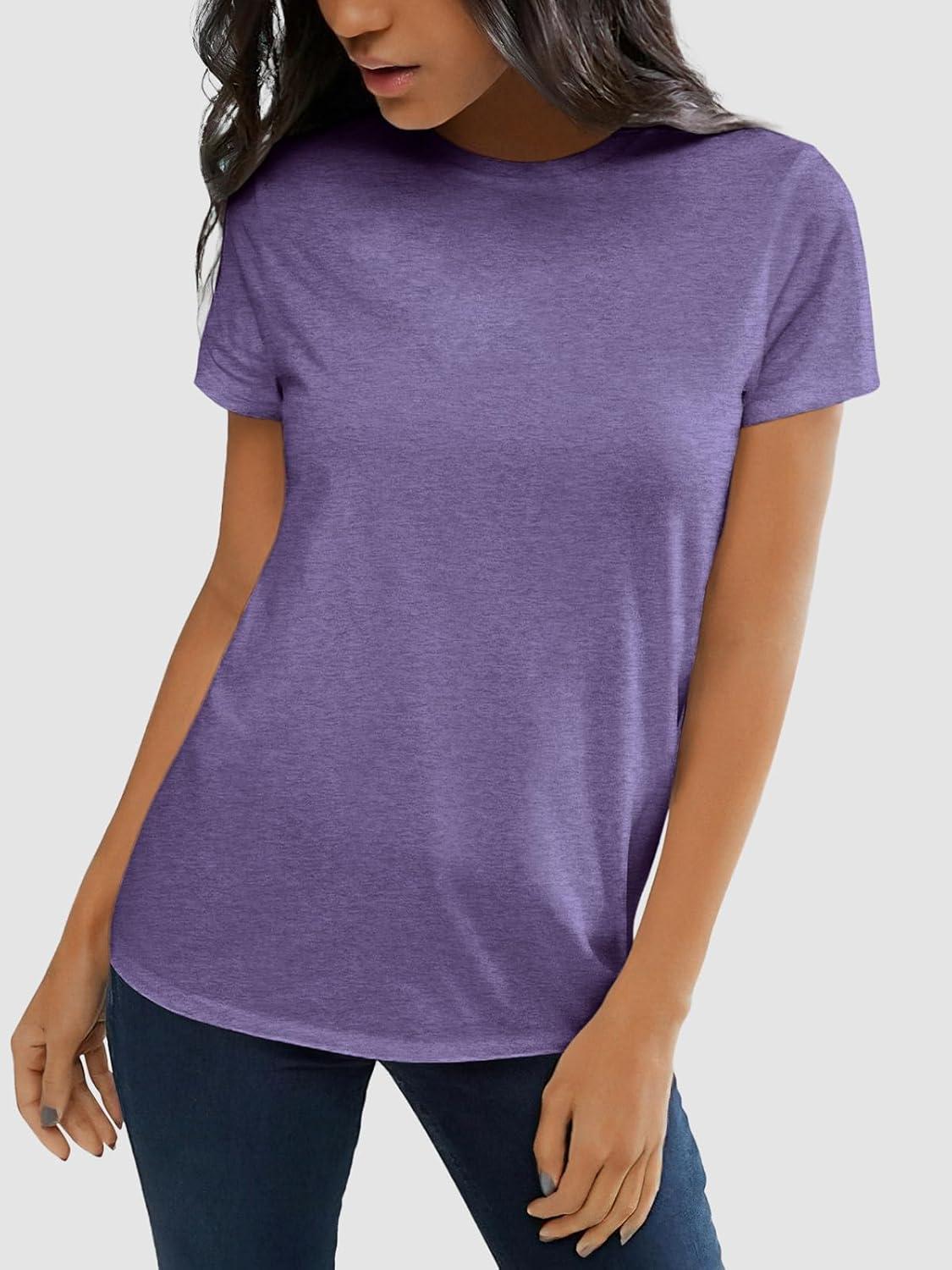 imageATHMILE Womens T Shirt Summer Tops Short Sleeve Fashion Basic Casual Oversized Beach Vacation Clothes 2025 TrendyPurple