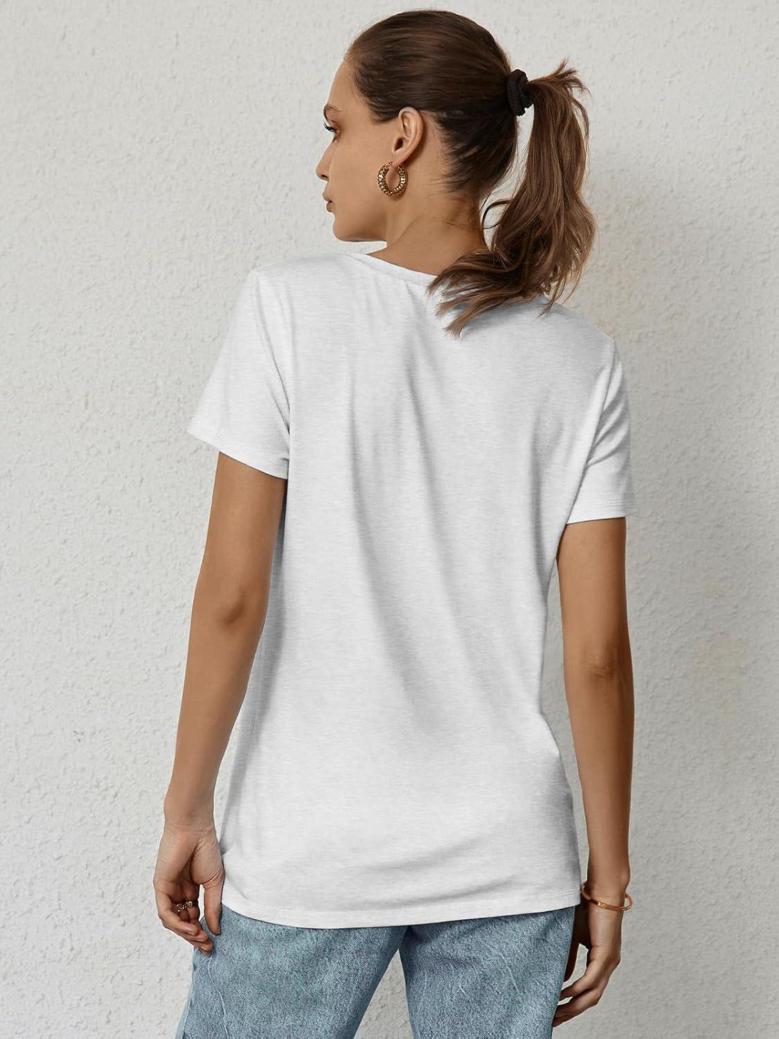 imageATHMILE Womens T Shirt Summer Tops Short Sleeve Fashion Basic Casual Oversized Beach Vacation Clothes 2025 TrendyWhite