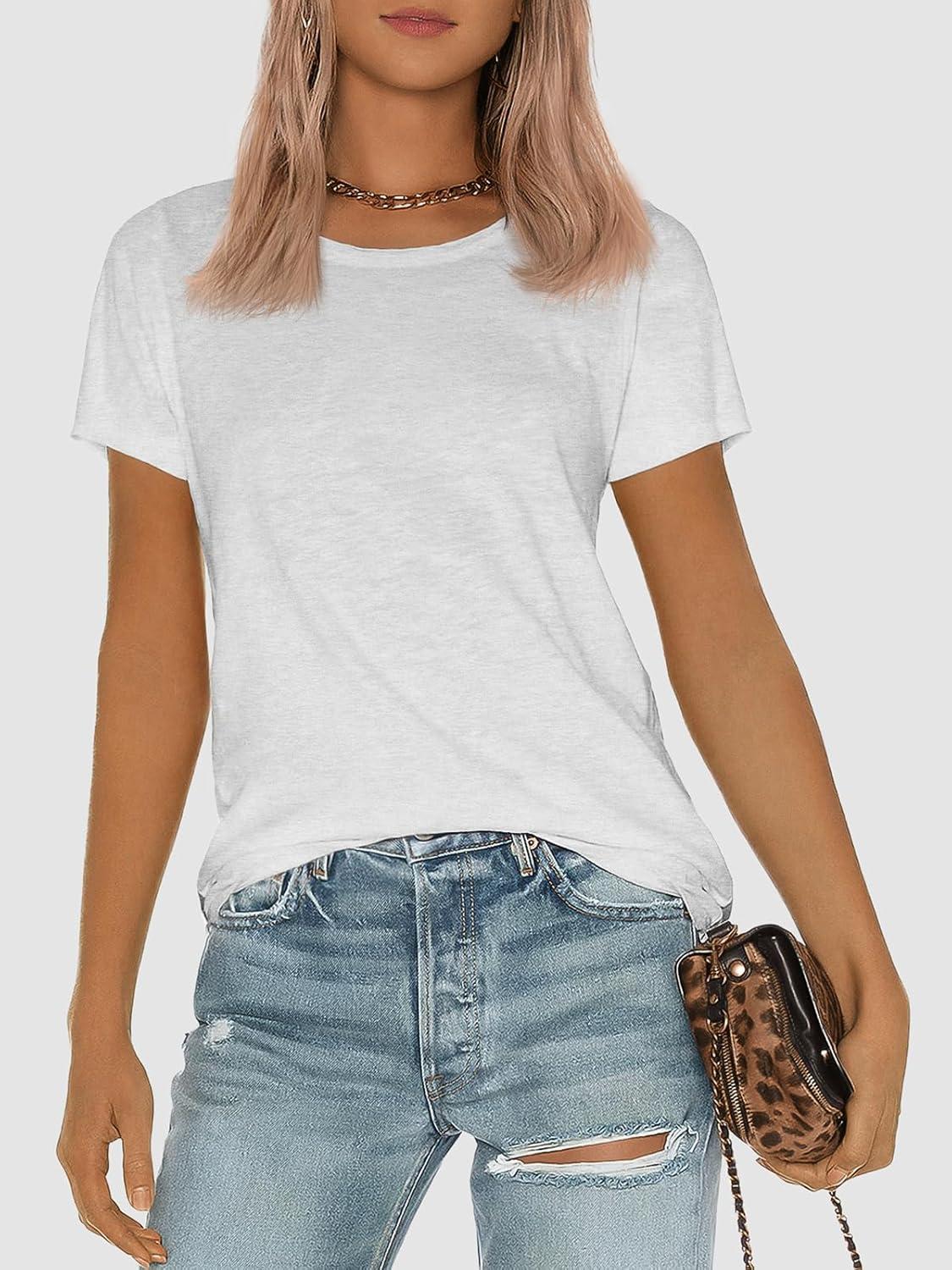 imageATHMILE Womens T Shirt Summer Tops Short Sleeve Fashion Basic Casual Oversized Beach Vacation Clothes 2025 TrendyWhite