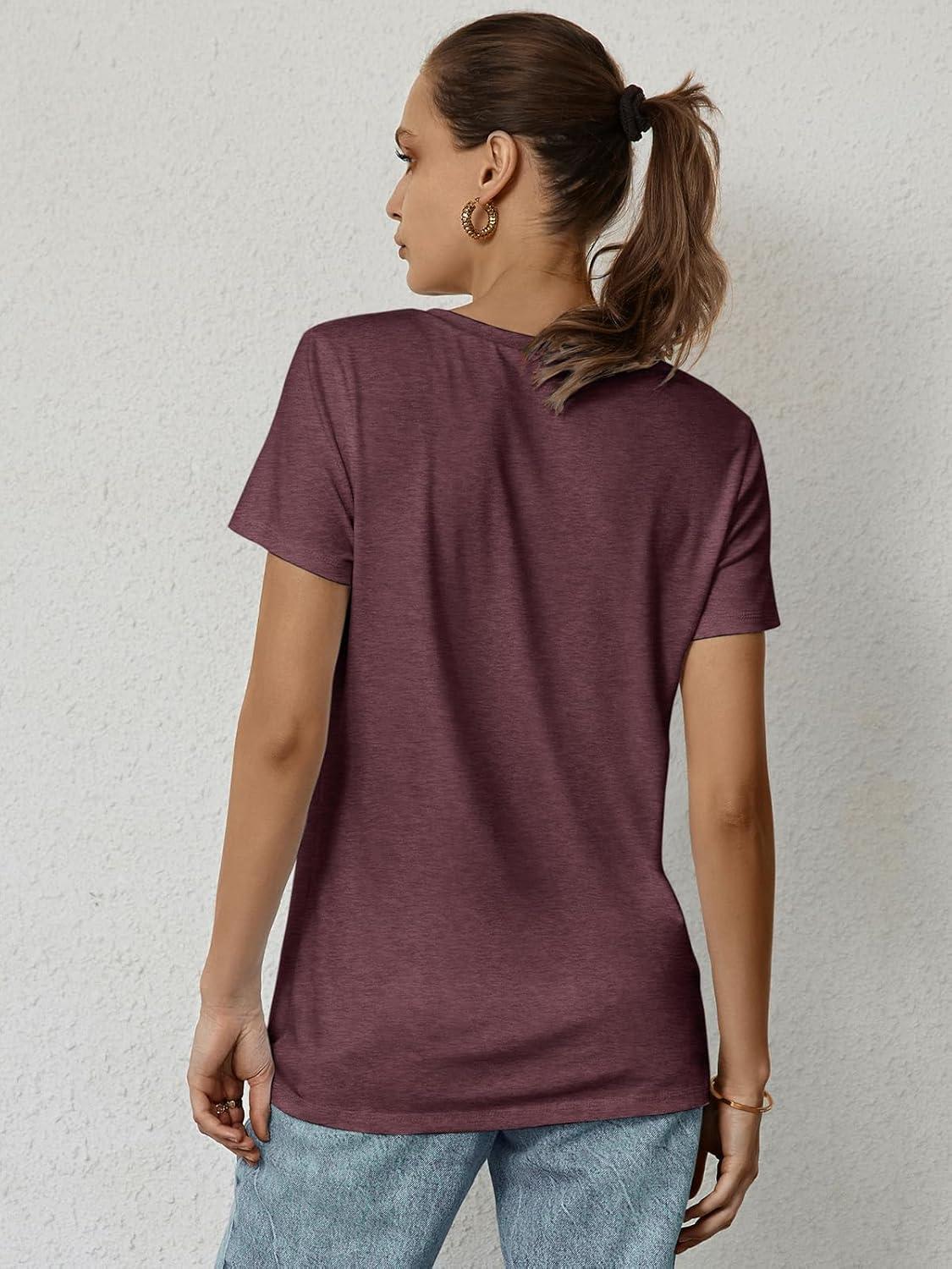 imageATHMILE Womens T Shirt Summer Tops Short Sleeve Fashion Basic Casual Oversized Beach Vacation Clothes 2025 TrendyWine Red