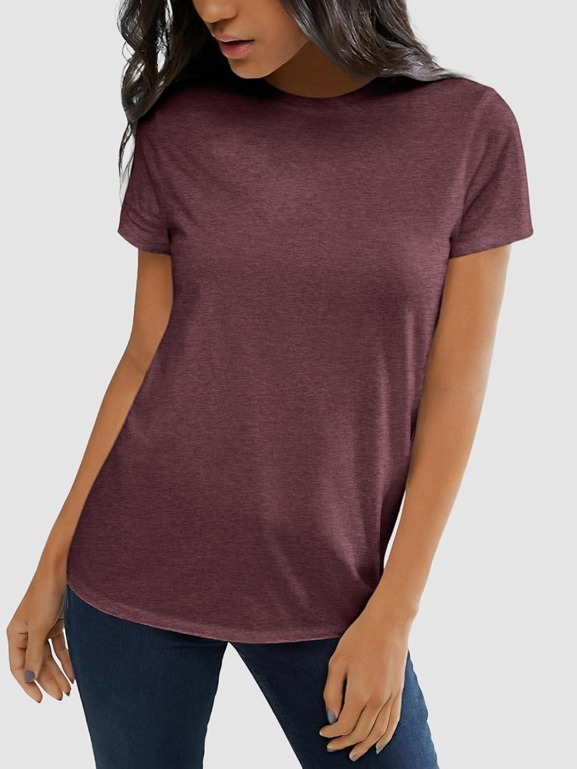 imageATHMILE Womens T Shirt Summer Tops Short Sleeve Fashion Basic Casual Oversized Beach Vacation Clothes 2025 TrendyWine Red