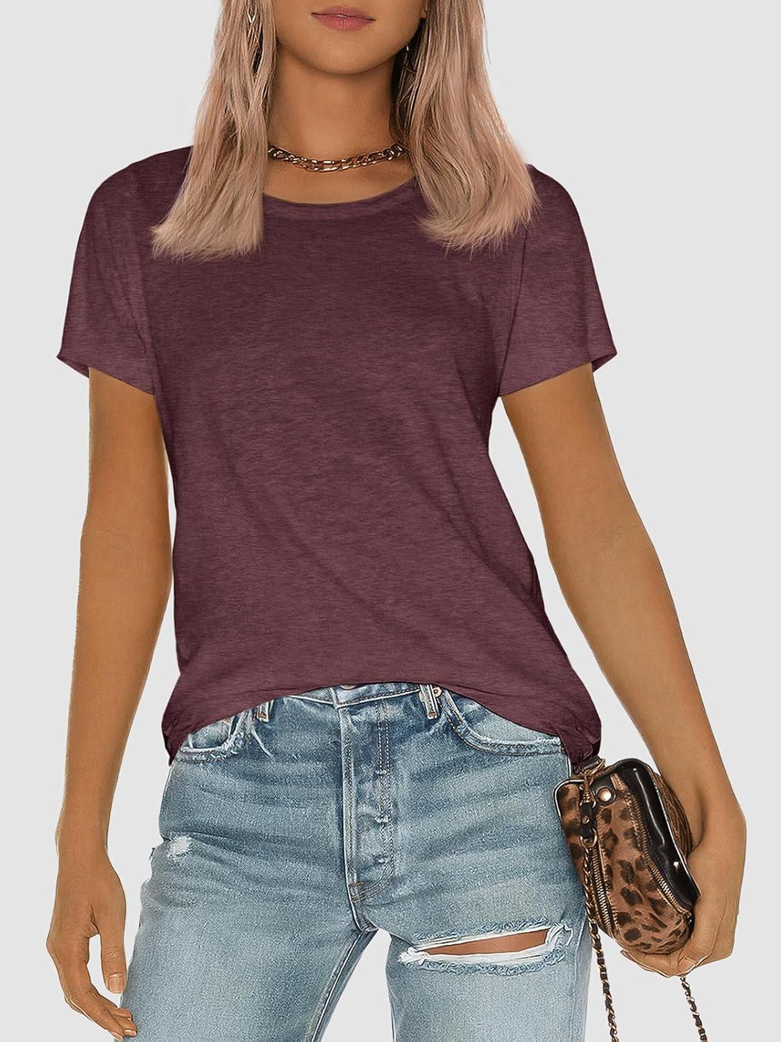 imageATHMILE Womens T Shirt Summer Tops Short Sleeve Fashion Basic Casual Oversized Beach Vacation Clothes 2025 TrendyWine Red