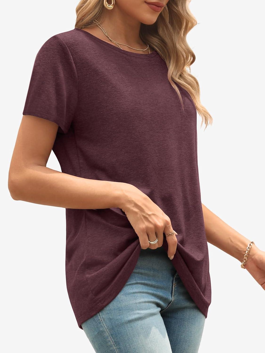 imageATHMILE Womens T Shirt Summer Tops Short Sleeve Fashion Basic Casual Oversized Beach Vacation Clothes 2025 TrendyWine Red