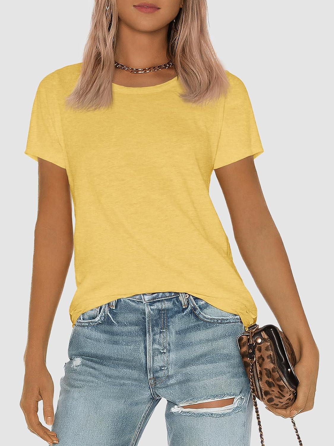 imageATHMILE Womens T Shirt Summer Tops Short Sleeve Fashion Basic Casual Oversized Beach Vacation Clothes 2025 TrendyYellow