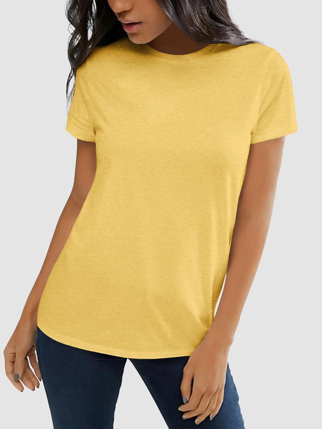 imageATHMILE Womens T Shirt Summer Tops Short Sleeve Fashion Basic Casual Oversized Beach Vacation Clothes 2025 TrendyYellow