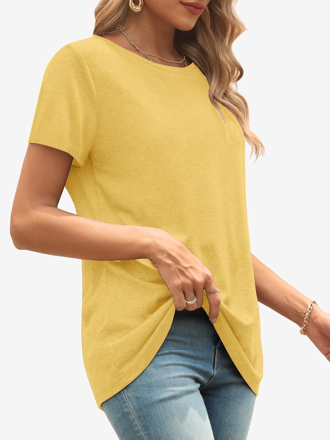 imageATHMILE Womens T Shirt Summer Tops Short Sleeve Fashion Basic Casual Oversized Beach Vacation Clothes 2025 TrendyYellow