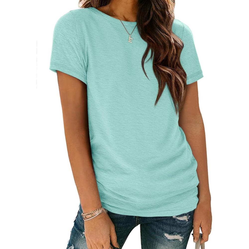 imageATHMILE Womens T Shirt Summer Tops Short Sleeve Fashion Basic Casual Oversized Beach Vacation Clothes 2025 TrendyAqua