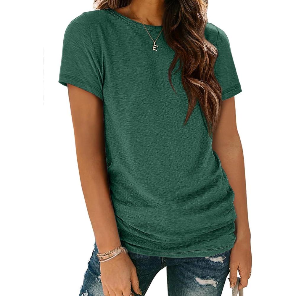 imageATHMILE Womens T Shirt Summer Tops Short Sleeve Fashion Basic Casual Oversized Beach Vacation Clothes 2025 TrendyDark Green