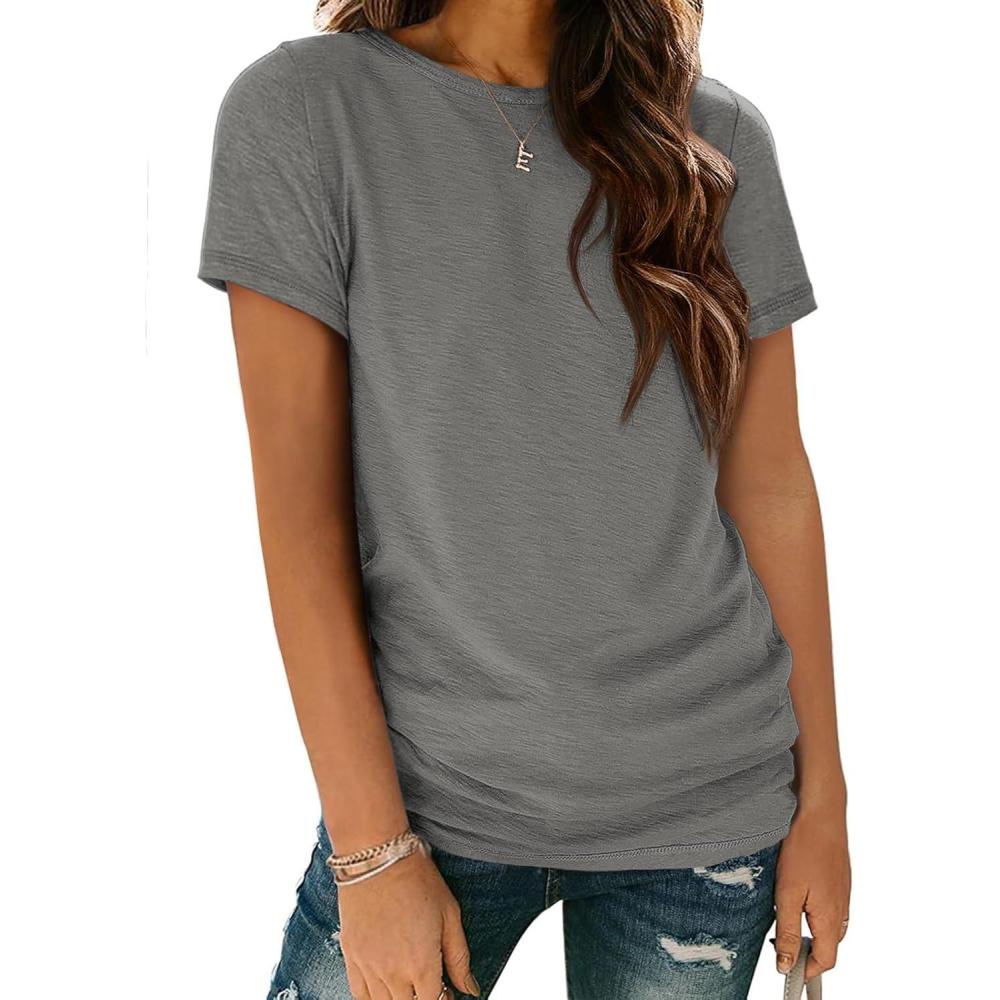 imageATHMILE Womens T Shirt Summer Tops Short Sleeve Fashion Basic Casual Oversized Beach Vacation Clothes 2025 TrendyGrey