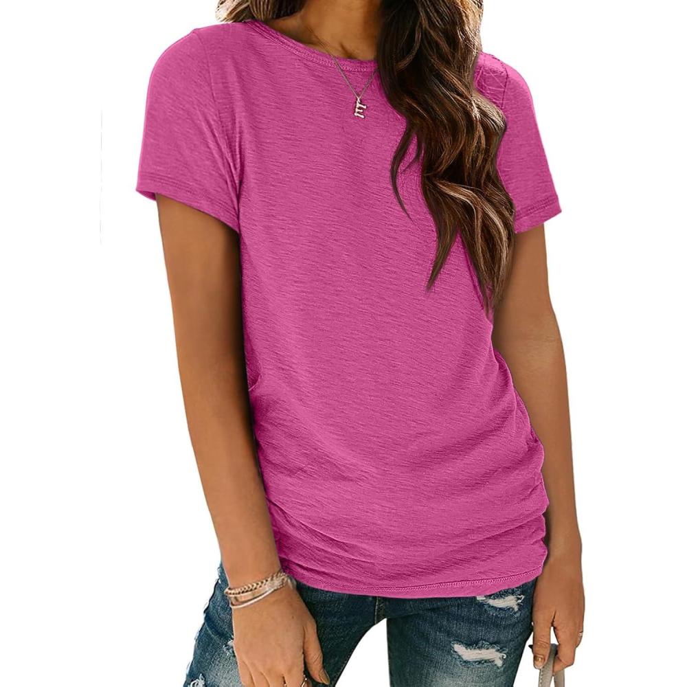 imageATHMILE Womens T Shirt Summer Tops Short Sleeve Fashion Basic Casual Oversized Beach Vacation Clothes 2025 TrendyHot Pink