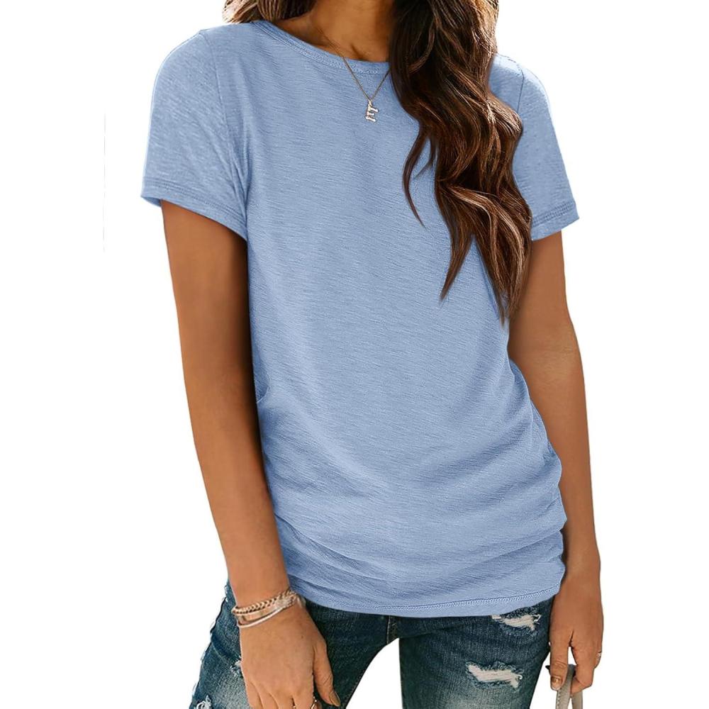 imageATHMILE Womens T Shirt Summer Tops Short Sleeve Fashion Basic Casual Oversized Beach Vacation Clothes 2025 TrendyIce Blue