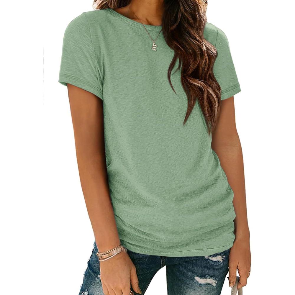 imageATHMILE Womens T Shirt Summer Tops Short Sleeve Fashion Basic Casual Oversized Beach Vacation Clothes 2025 TrendyLight Green
