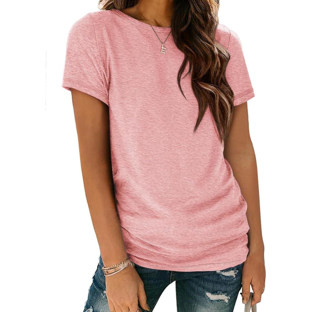 imageATHMILE Womens T Shirt Summer Tops Short Sleeve Fashion Basic Casual Oversized Beach Vacation Clothes 2025 TrendyLight Pink