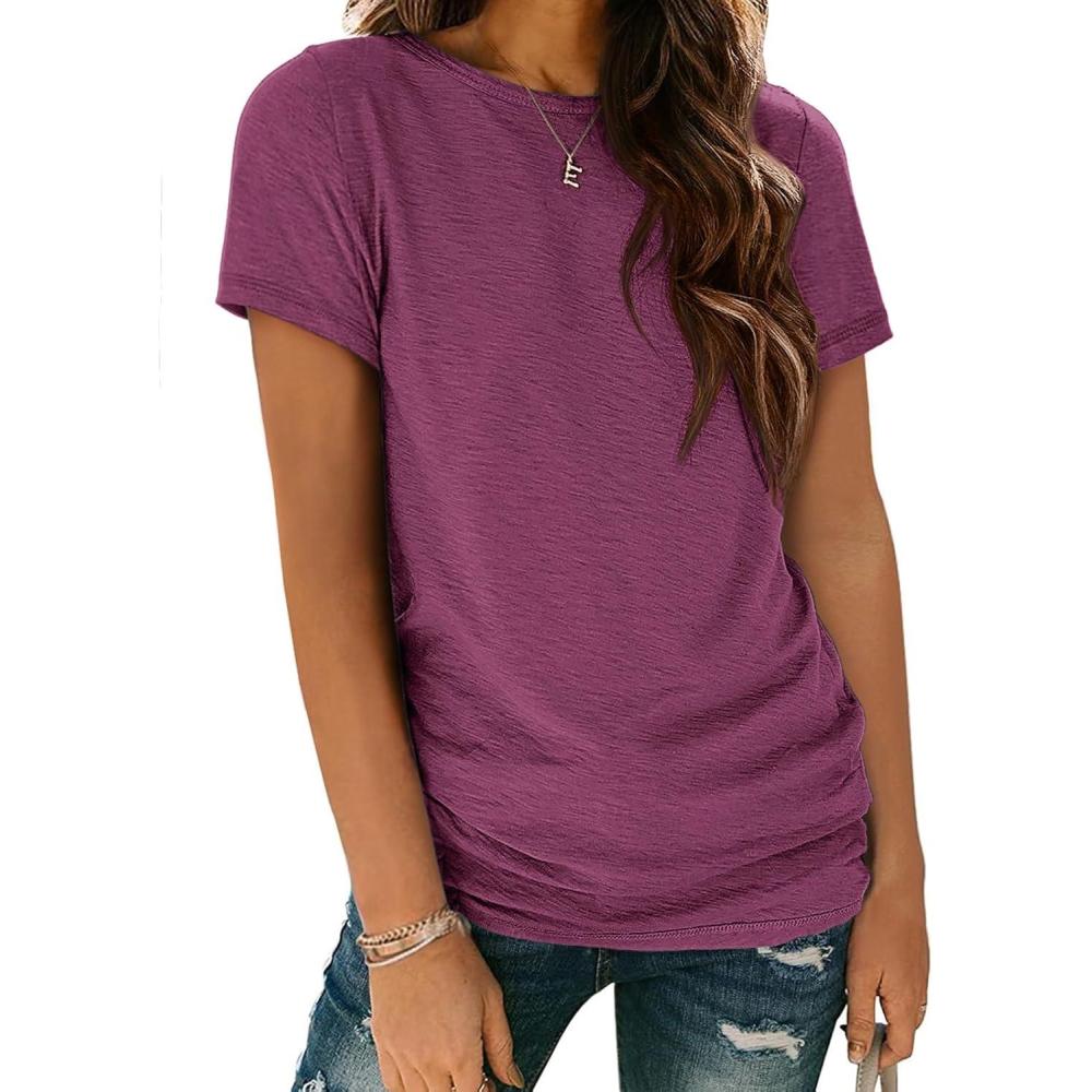 imageATHMILE Womens T Shirt Summer Tops Short Sleeve Fashion Basic Casual Oversized Beach Vacation Clothes 2025 TrendyPink Red