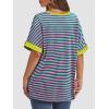 imageATHMILE Womens Oversized T Shirts Summer Tops Spring Casual Loose Fit Workout Short Sleeve 2025 Beach VacationStriped Pink  Green