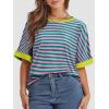 imageATHMILE Womens Oversized T Shirts Summer Tops Spring Casual Loose Fit Workout Short Sleeve 2025 Beach VacationStriped Pink  Green