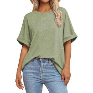 imageATHMILE Womens Oversized T Shirts Summer Tops Spring Casual Loose Fit Workout Short Sleeve 2025 Beach VacationArmy Green