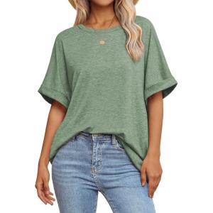 imageATHMILE Womens Oversized T Shirts Summer Tops Spring Casual Loose Fit Workout Short Sleeve 2025 Beach VacationGray Green