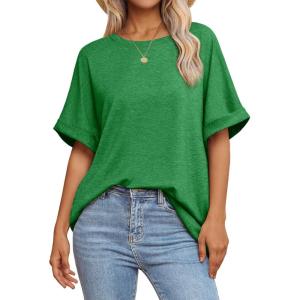 imageATHMILE Womens Oversized T Shirts Summer Tops Spring Casual Loose Fit Workout Short Sleeve 2025 Beach VacationGreen