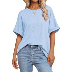 imageATHMILE Womens Oversized T Shirts Summer Tops Spring Casual Loose Fit Workout Short Sleeve 2025 Beach VacationIce Blue