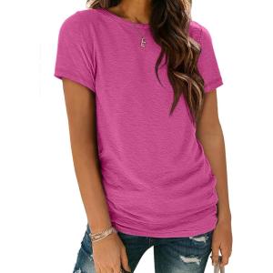 imageATHMILE Womens T Shirt Summer Tops Short Sleeve Fashion Basic Casual Oversized Beach Vacation Clothes 2025 TrendyHot Pink