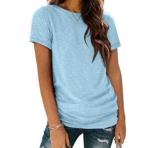 imageATHMILE Womens T Shirt Summer Tops Short Sleeve Fashion Basic Casual Oversized Beach Vacation Clothes 2025 TrendyLight Blue