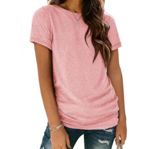 imageATHMILE Womens T Shirt Summer Tops Short Sleeve Fashion Basic Casual Oversized Beach Vacation Clothes 2025 TrendyLight Pink
