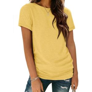 imageATHMILE Womens T Shirt Summer Tops Short Sleeve Fashion Basic Casual Oversized Beach Vacation Clothes 2025 TrendyYellow