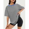 imageATHMILE Womens Oversized T Shirts Loose Fit Crewneck Short Sleeve Tops Summer Casual Blouse Y2K 2025 Basic Tee BeachStriped Black  White
