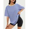 imageATHMILE Womens Oversized T Shirts Loose Fit Crewneck Short Sleeve Tops Summer Casual Blouse Y2K 2025 Basic Tee BeachStriped Blue  White