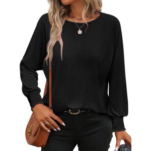 imageATHMILE Long Sleeve Tops for Women 2025 Spring Fashion T Shirts for Women Crewneck Casual Loose Shirts Basic TeeBlack